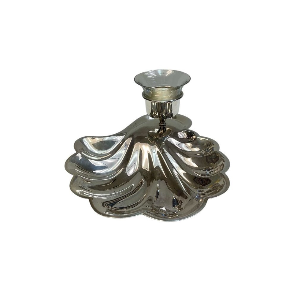 Sheffield Silver Co Silverplate Footed Clam Appetizer Dish With Dipping Cup - Picture 2 of 8